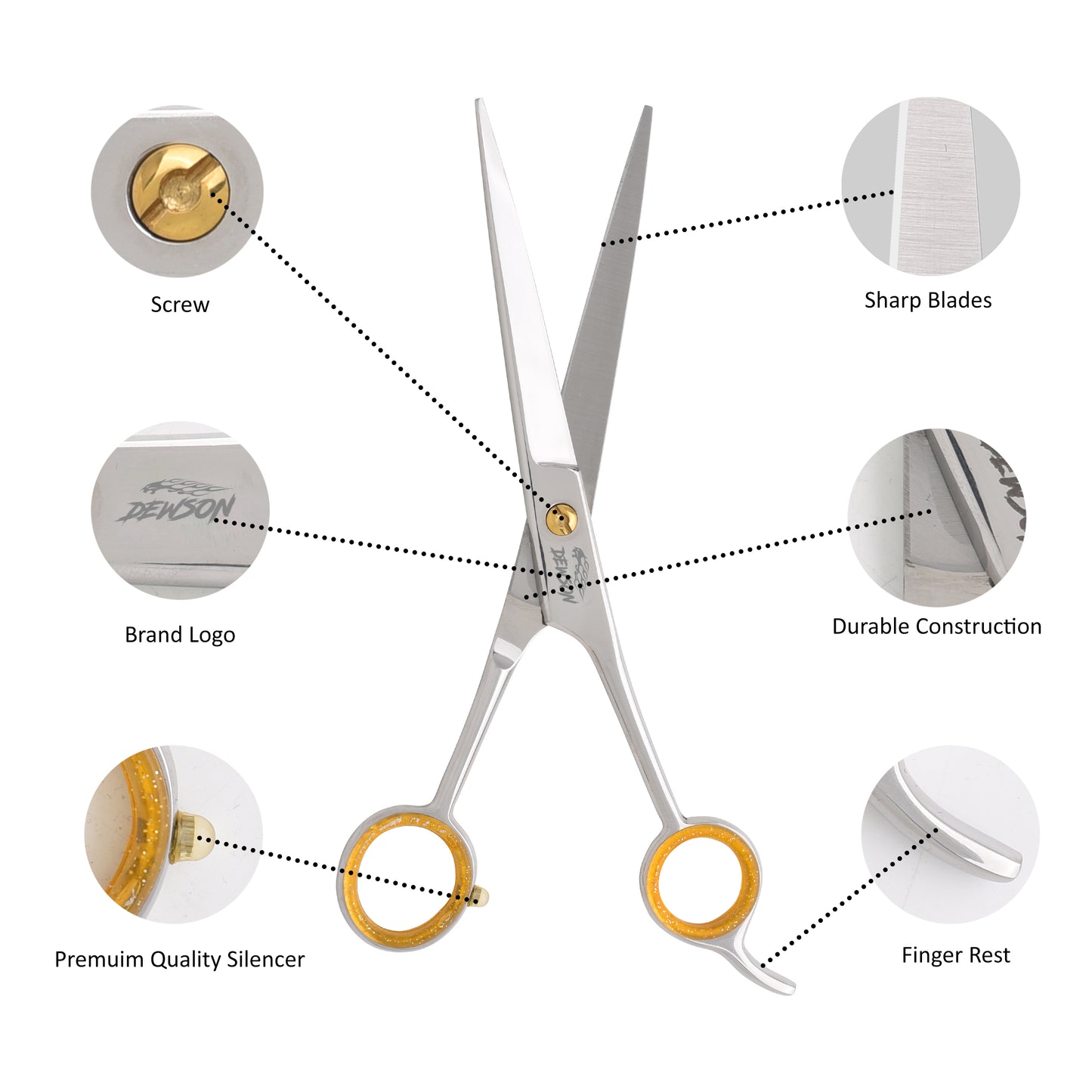 Dewson Silver Polish Shears – Professional Hairdressing Scissors Set for Barbers & Stylists